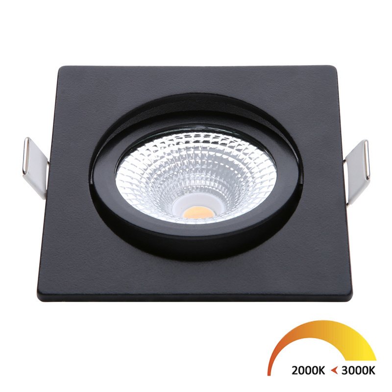 Oczka sufitowe LED czarny - 5W - IP54 - 2000K-3000K - uchylny - kwadratowy