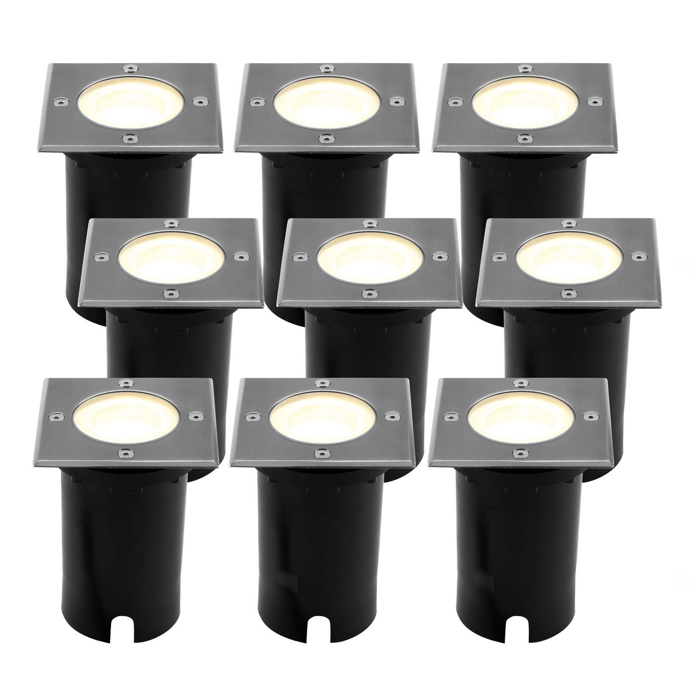 9x LED Bodeneinbaustrahler Quadrat - IP67 - 3W - 2700K - 1m Kabel