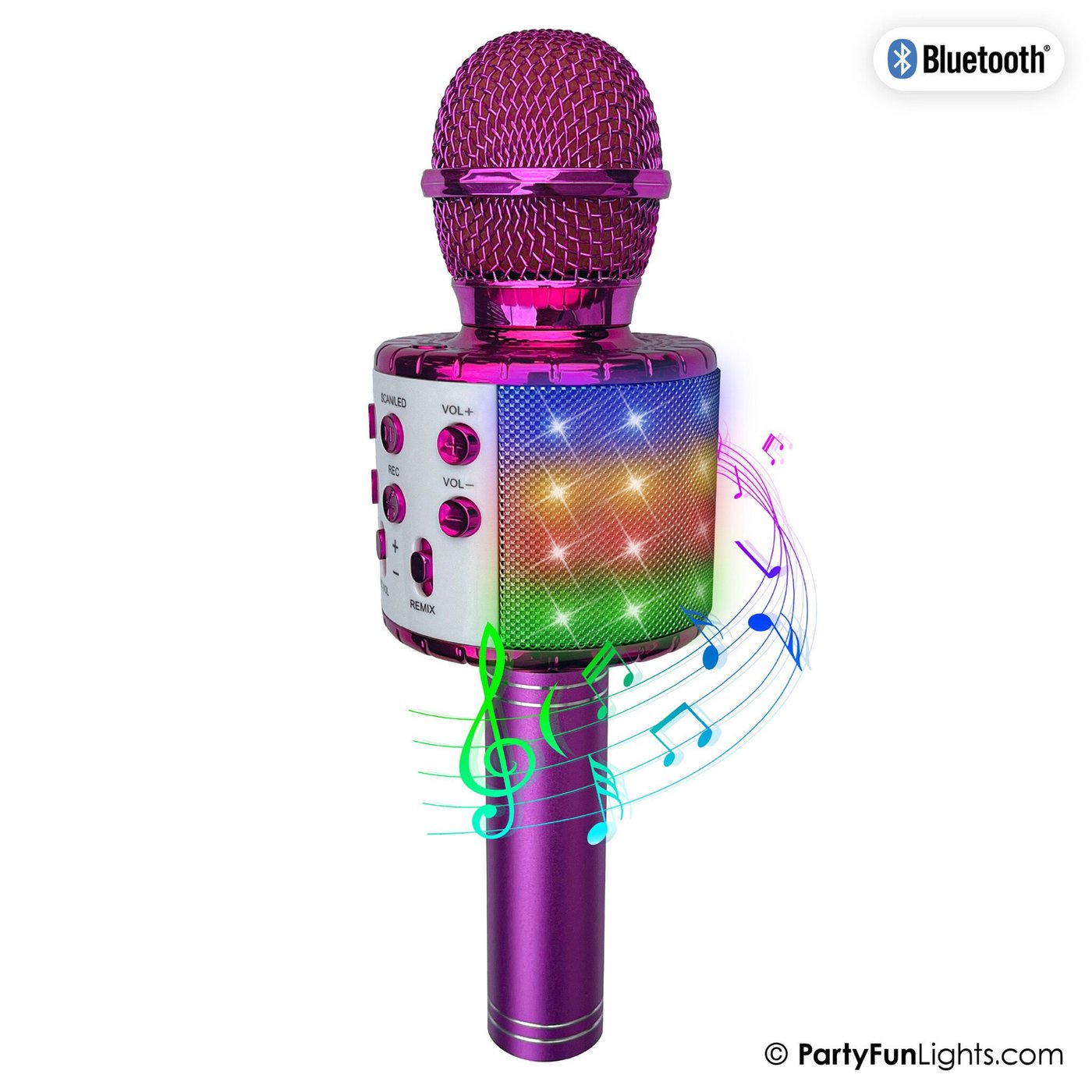 Bluetooth-Karaoke-Mikrofon - Rosa - Inkl. Lautsprecher und Lichteffekte