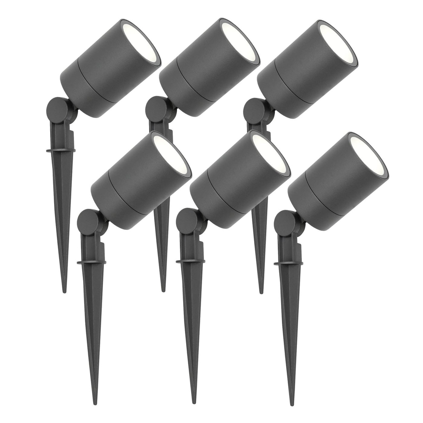 Set de 6 Focos de jardín LED con Pincho - 3W - Aluminio - Antracita - 6500K - IP65 - Cable de 1 metro