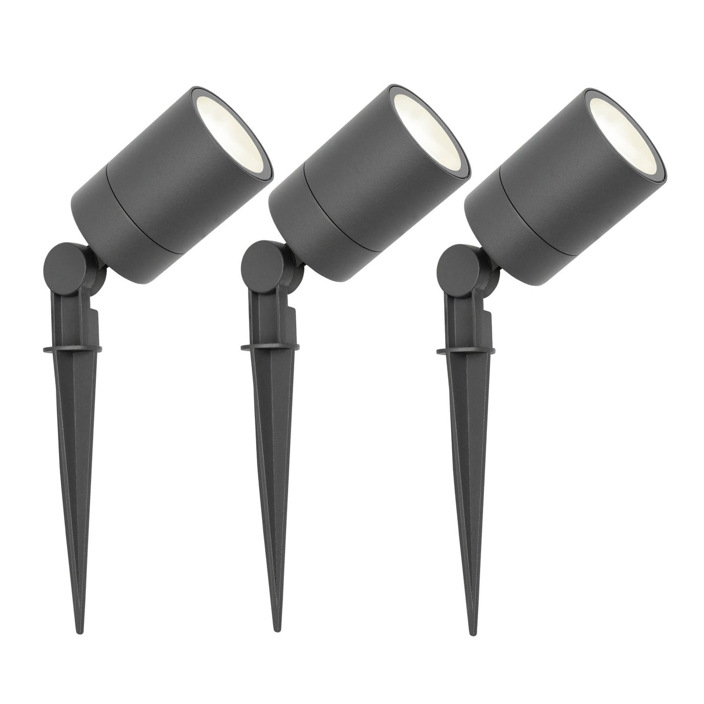 3x Zewnętrzny Reflektor Ogrodowy LED - Antracyt - IP65 - 3W - 4000K - Kabel zasilający 1 metr