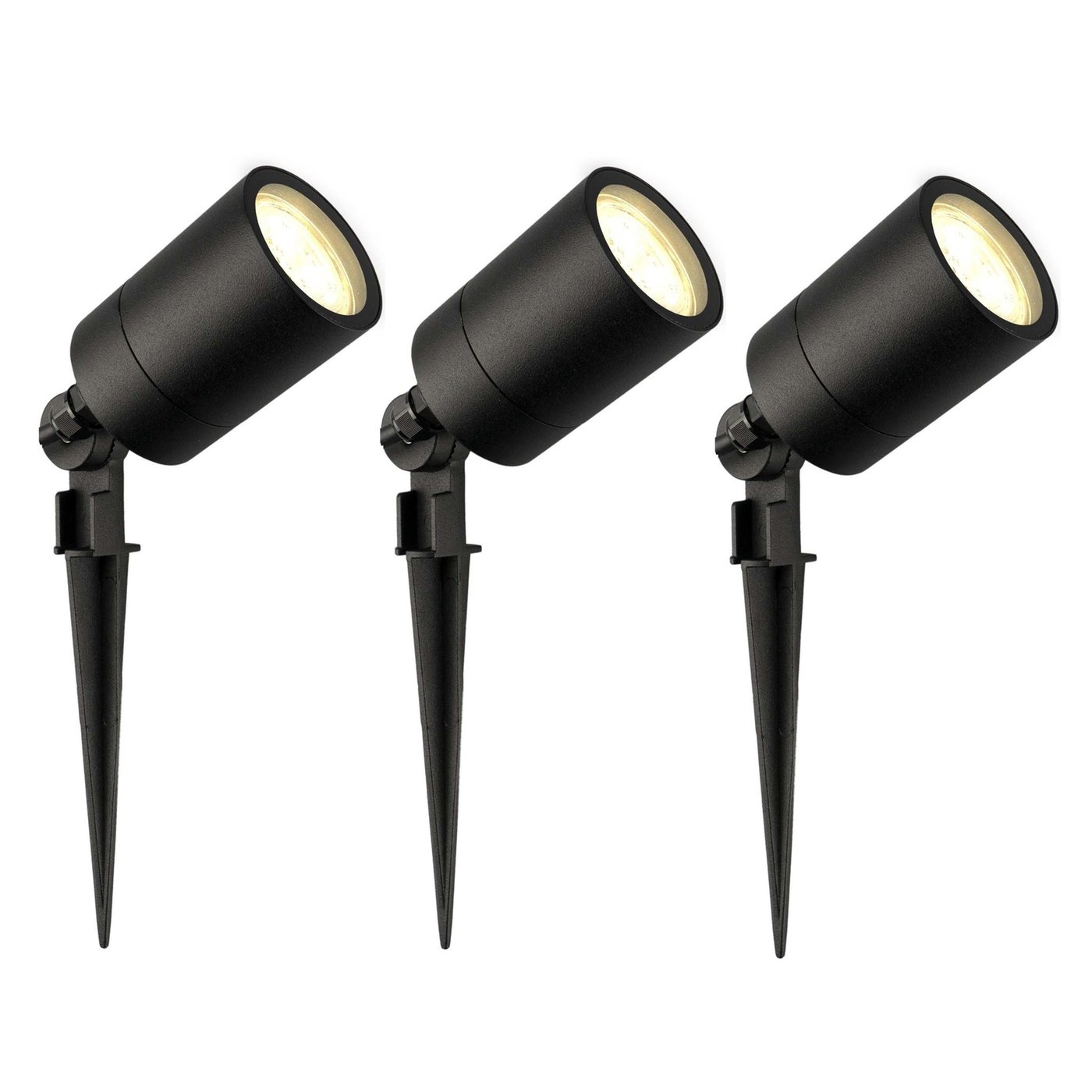 3x Zewnętrzny Reflektor Ogrodowy LED -  Czarny - IP65 - 3W - 2700K - Kabel zasilający 2 metry