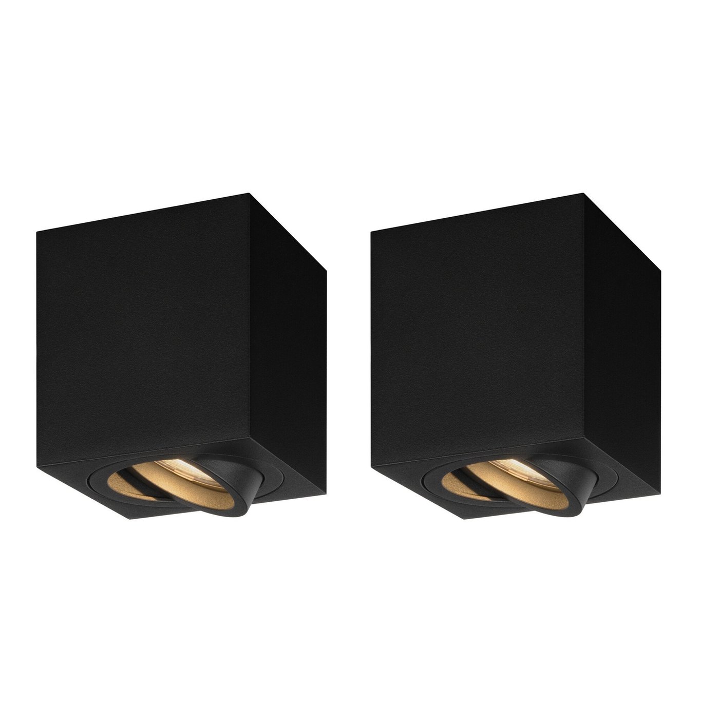 2x Dimmbare LED Aufbaustrahler - Quadratisch - Schwarz - 3W - 2700K - Kippbar - IP20