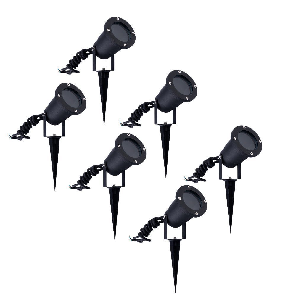 6x LED Garden Spike Lights GU10 - IP65 Rated for Outdoor/Exterior Use - Black - 1 Metre Cable - 220-240V Mains Powered