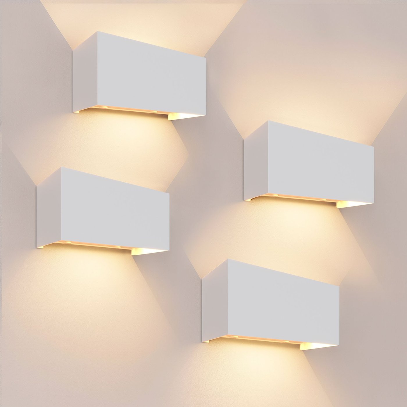 4x LED Wandleuchte Außen - Beidseitig - 9.5W - 3000K - IP54 - Weiß - Für den Innen- und Außenbereich geeignet