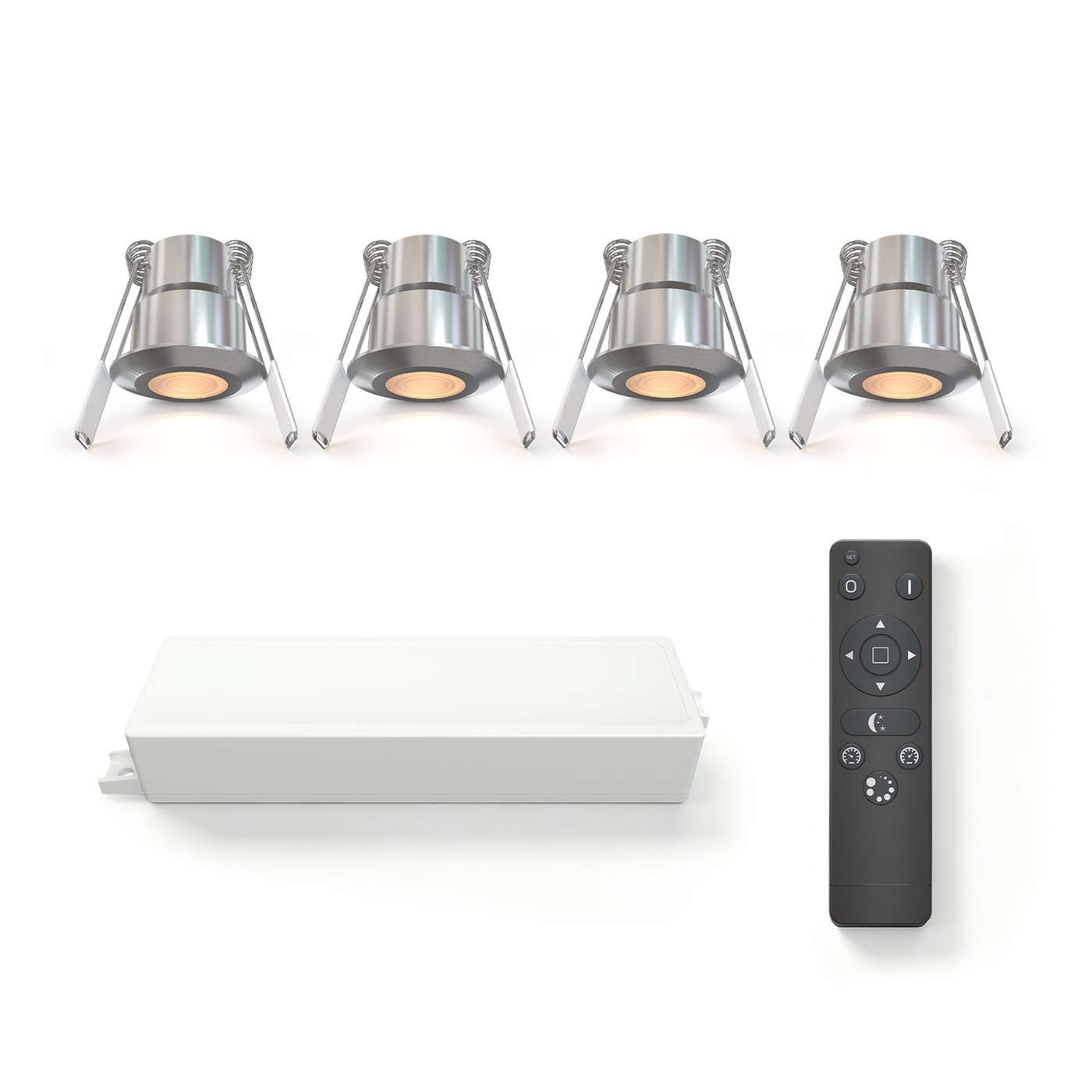 4x Mini oprawy wpuszczane LED - Ø35mm - IP65 - 2700K - Stal nierdzewna - 3W - 5 lat gwarancji - Pilot w zestawie