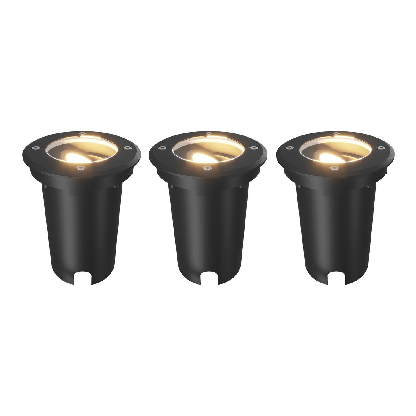 3x Foco LED Empotrable de Suelo Redondo - IP67 - GU10 - Negro - Cable de 1M - Orientable