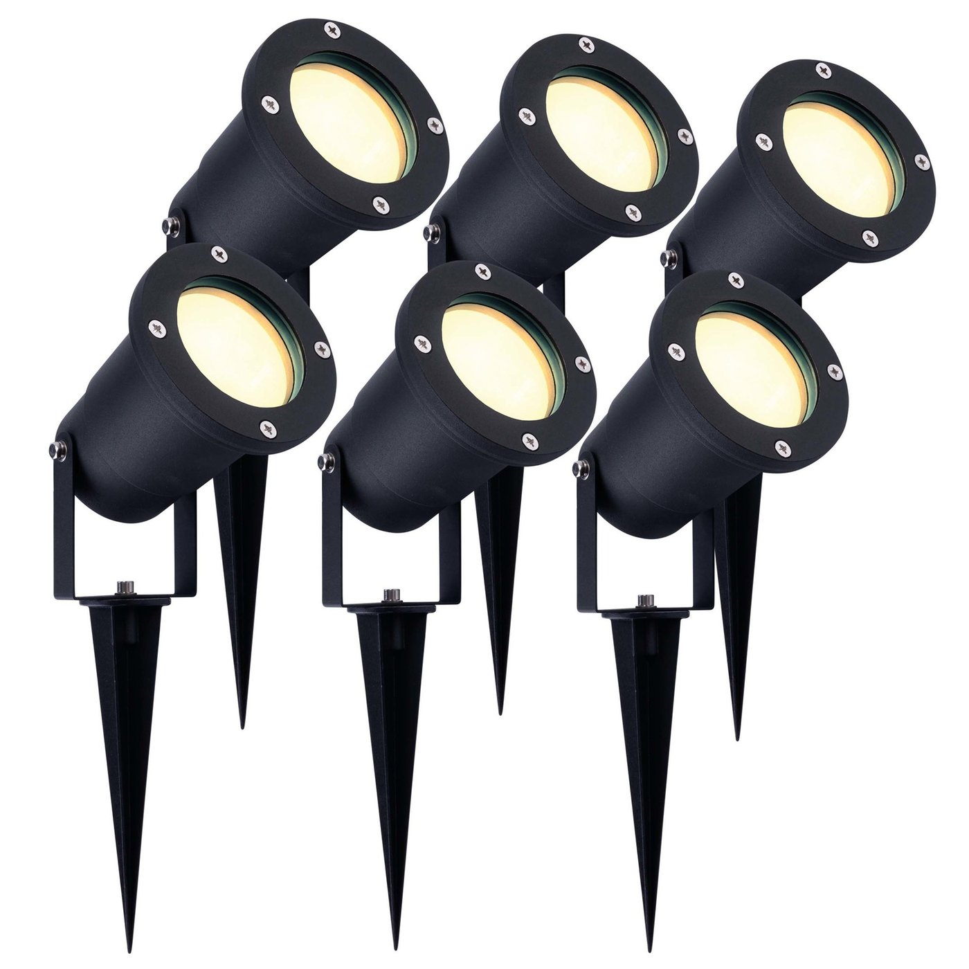 6x Zewnętrzny Reflektor Ogrodowy LED - Czarny - IP65 - 3W - 2700K - Kabel zasilający 1 metr