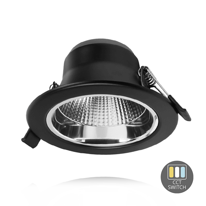 Downlight LED z Odbłyśnikiem - 10W - Ø90 mm - Przełącznik CCT - Czarny - 5 lat gwarancji
