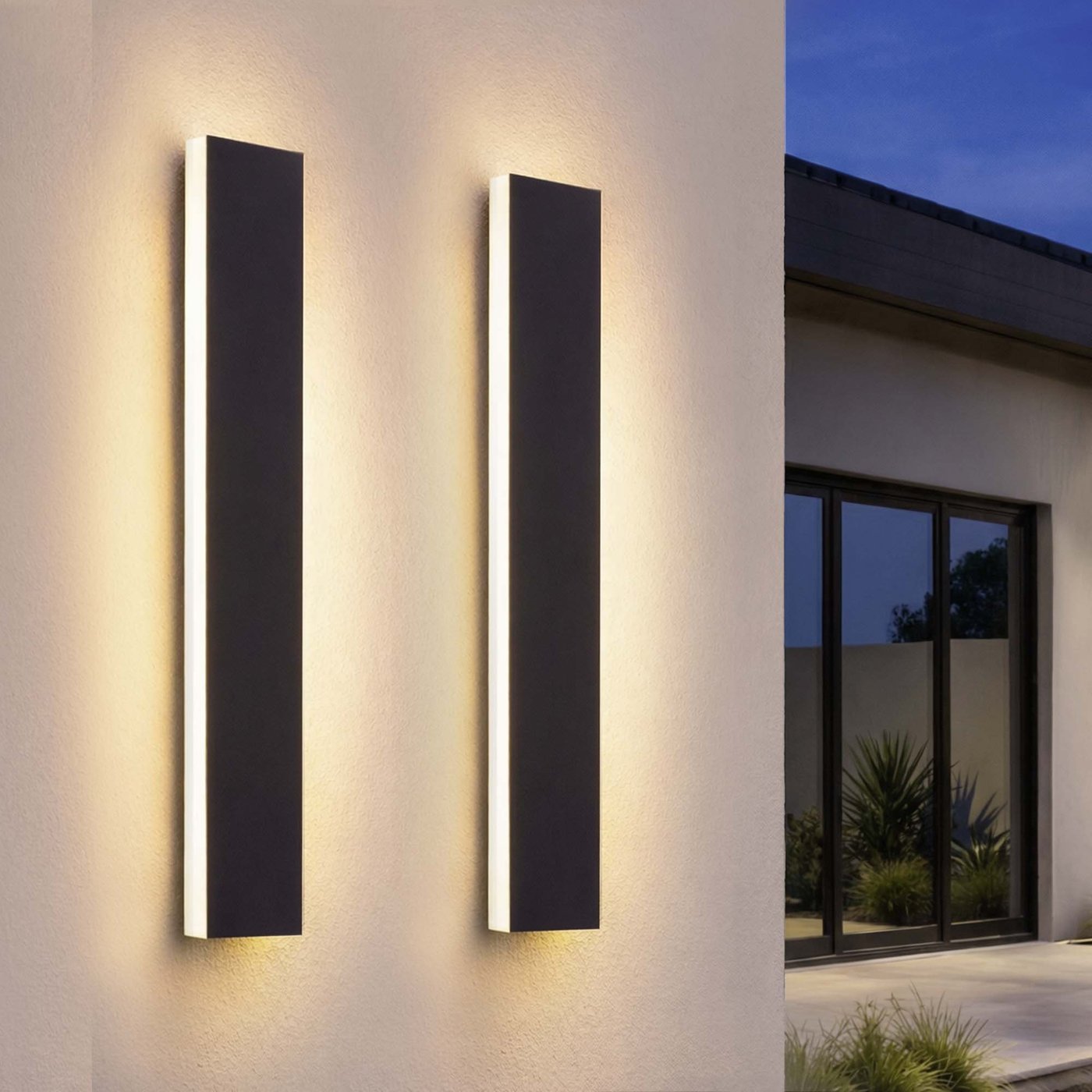 2x Applique Murale Extérieure LED – Éclairage de Villa – 60 cm – 12W – 2700K – IP65 – Noir