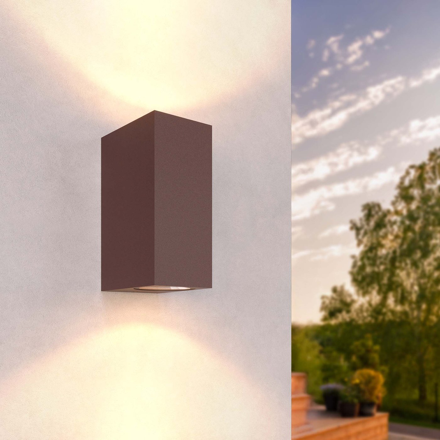 LED Wandleuchte Außen - Cube - GU10 Fassung - Up & Down - Rost - Für Innen & Außen geeignet