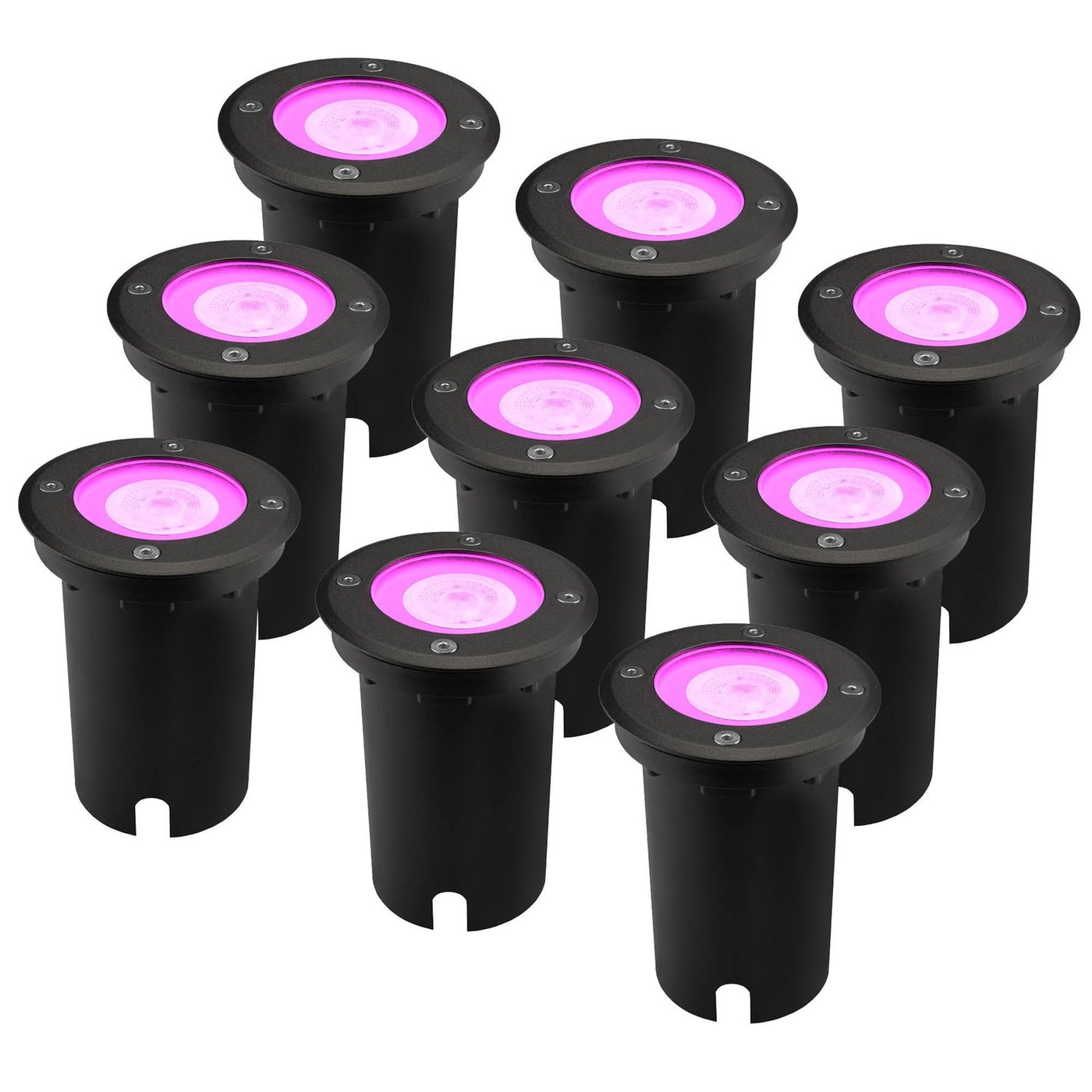 9x Smart LED Outdoor Ground Light GU10 - IP67 Waterproof - Black - Recessed Floor Light for Exterior Use