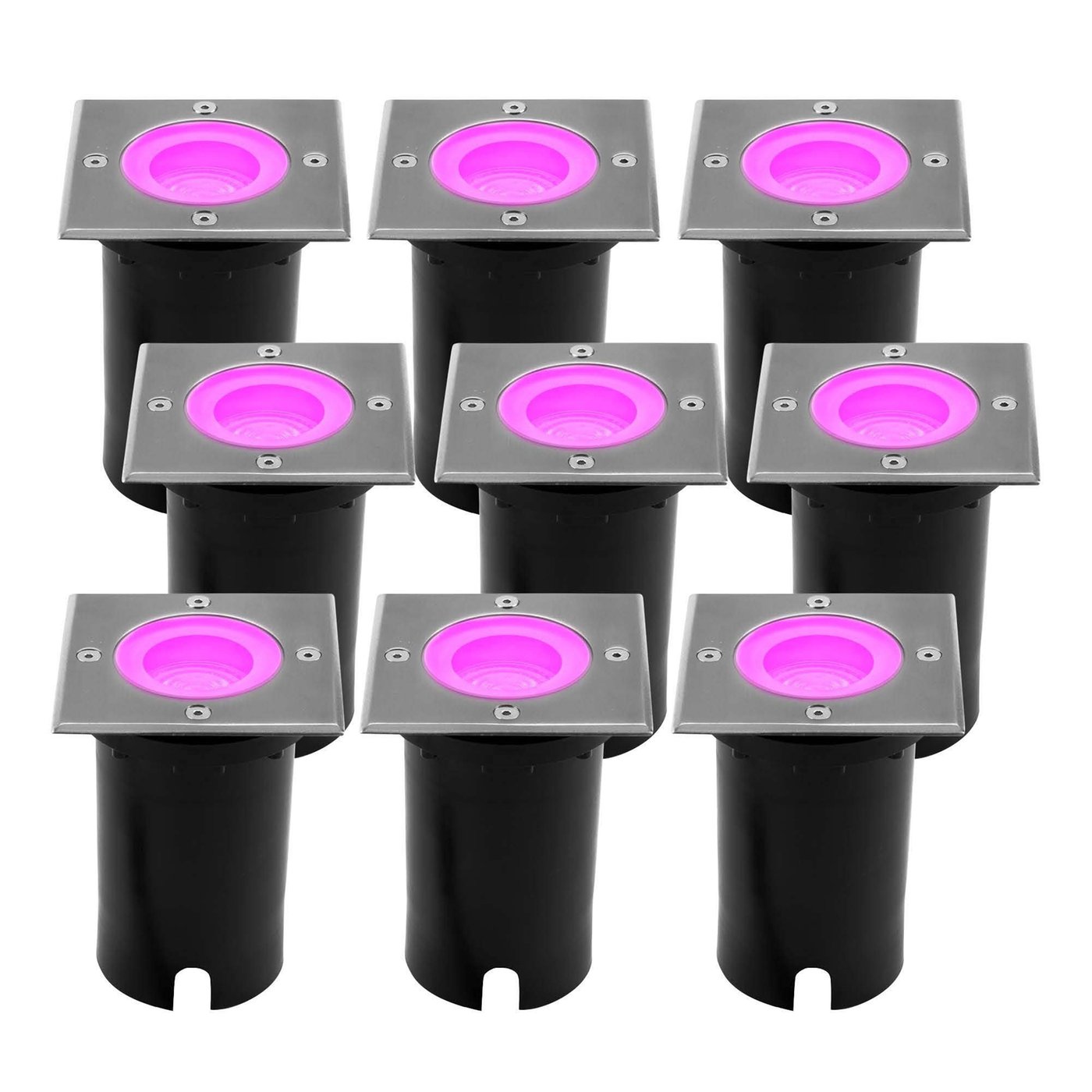 9x Smart LED Bodeneinbaustrahler Quadrat - IP67 - 4.9W - RGB+CCT - 1m Kabel
