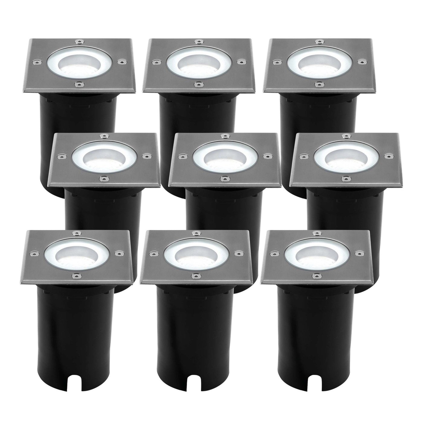 9x LED Nedgravningsspot Firkantet - IP67 - 3W - 6500K - 1 Meter Kabel