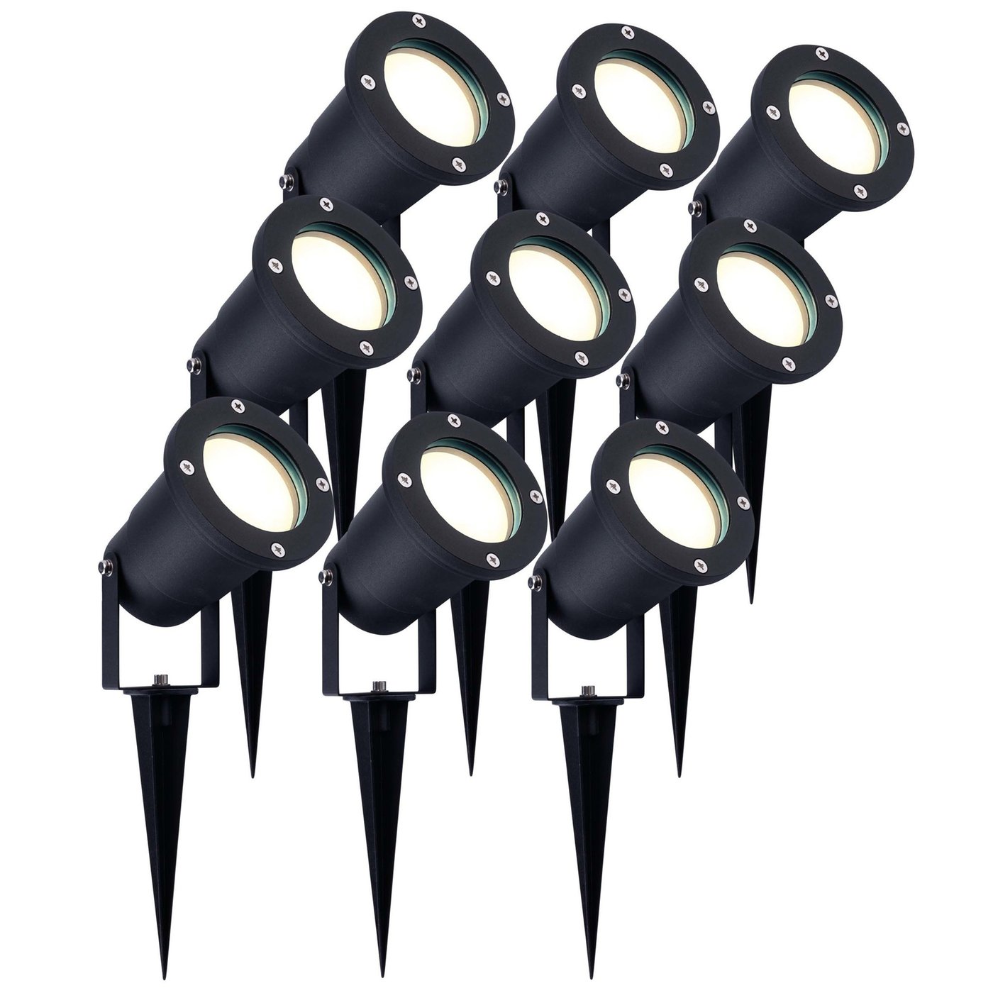 9x Zewnętrzny Reflektor Ogrodowy LED - Czarny - IP65 - 3W - 4000K - Kabel zasilający 1 metr