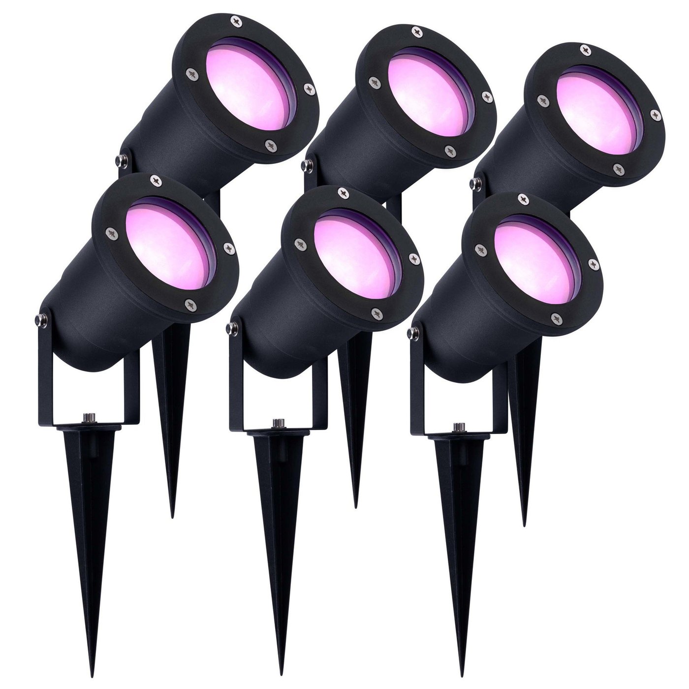 6x Smart Garden Spike Light GU10 - 4.9W - RGB+CCT - IP65 Rated for Outdoor/Exterior Use - Black - 1 Metre Cable - 220-240V Mains Powered