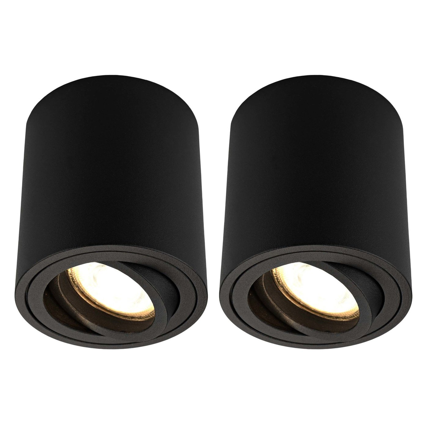 2x Dimmbare LED Aufbaustrahler - ø80mm - Rund - Schwarz - 3W - 2700K - Kippbar - IP20