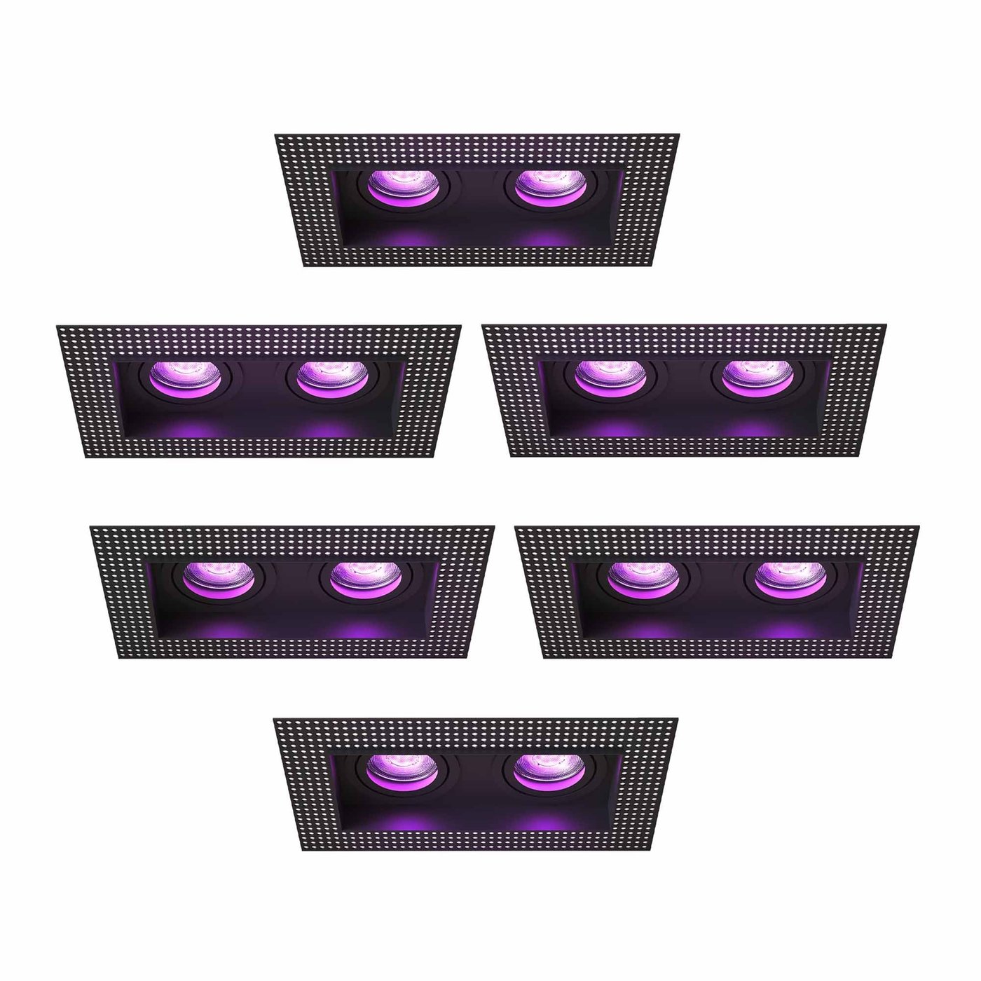 LED Einbaustrahler Dimmbar - Randlos - Schwarz - Doppelt - 4.9W - RGB+CCT - 345 Lumen - 130x130mm - 6 pack