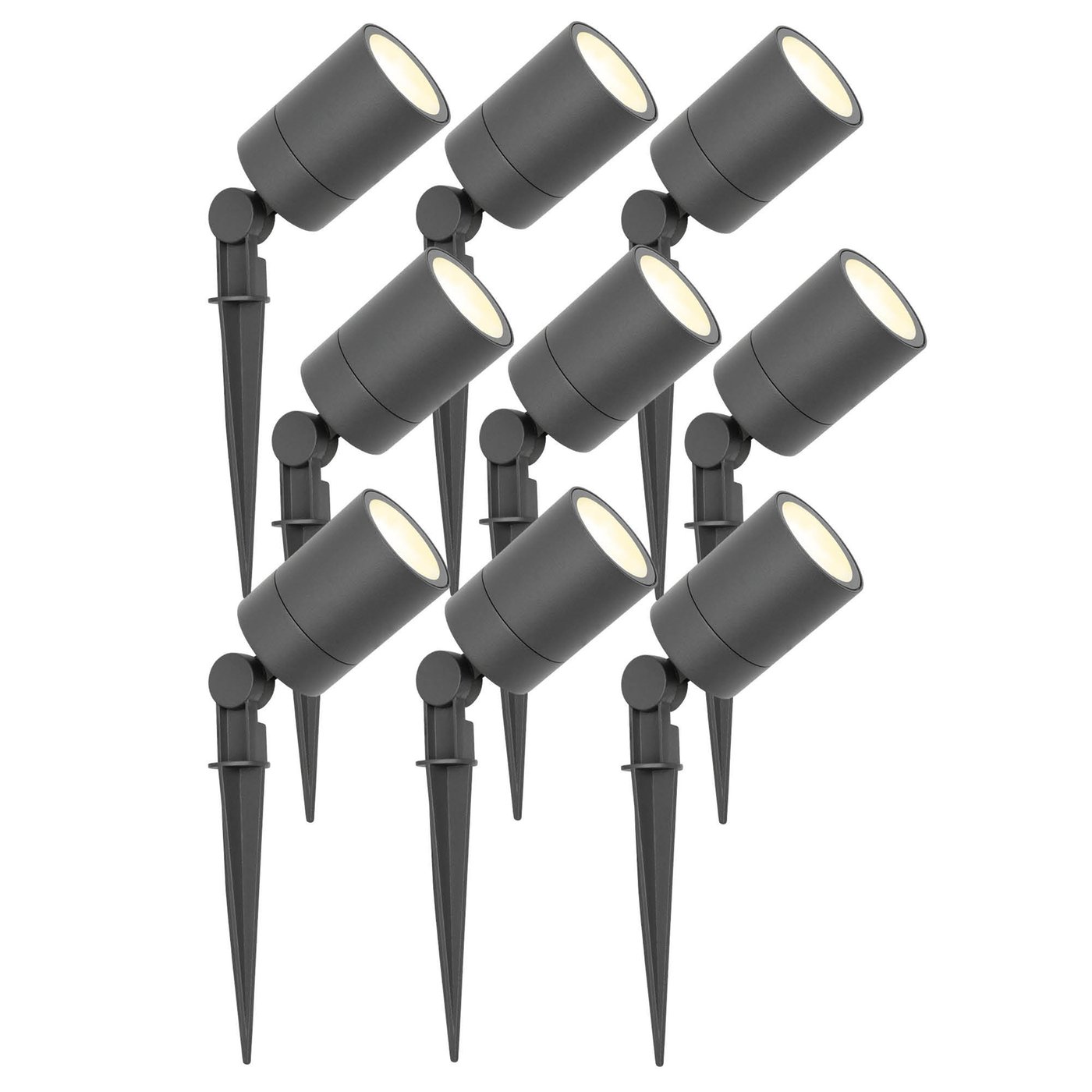 9x Zewnętrzny Reflektor Ogrodowy LED - Antracyt - IP65 - 3W - 2700K - Kabel zasilający 1 metr