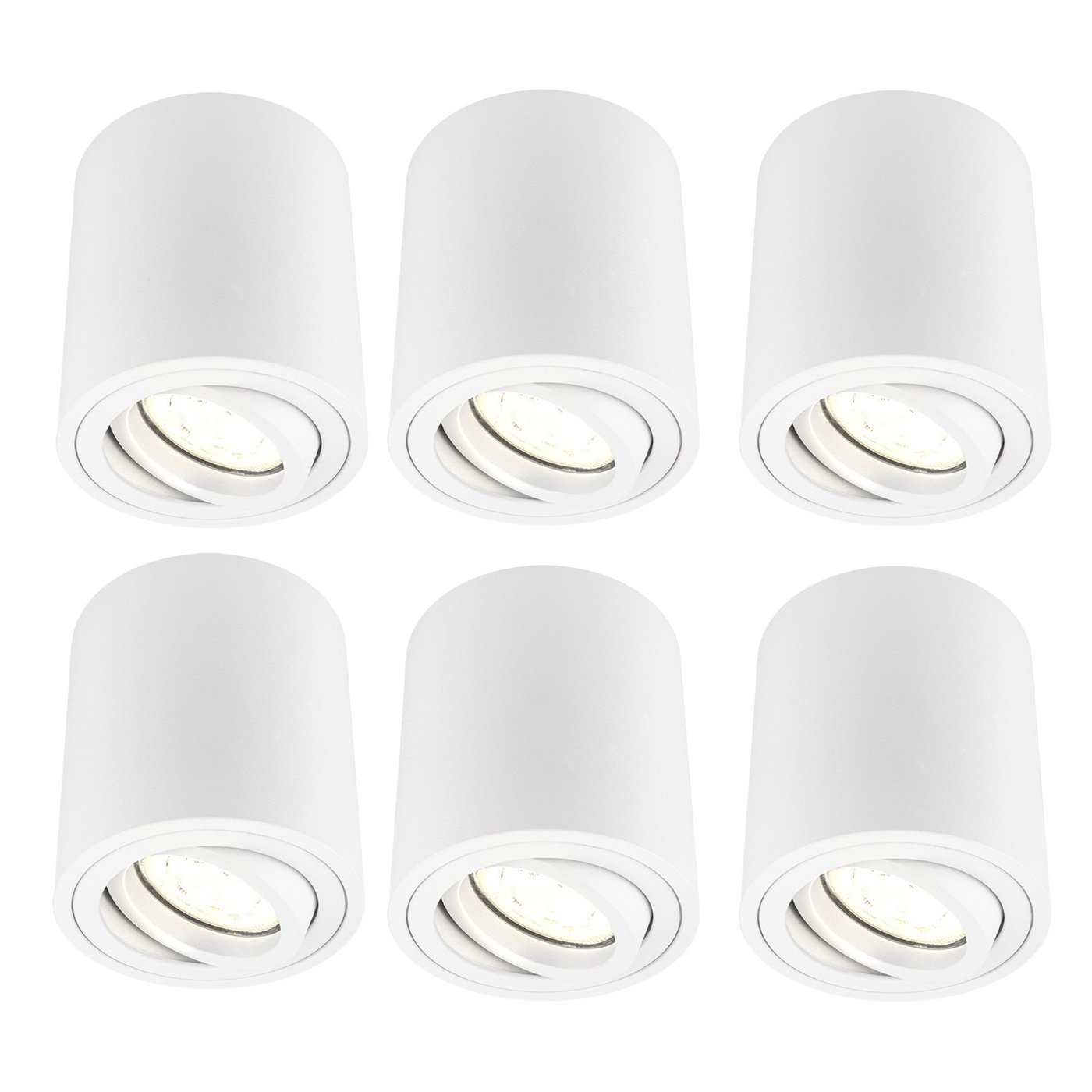 6x Dimmbare LED Aufbaustrahler - ø95mm - Rund - Weiß - 3W - 2700K - Schwenkbar