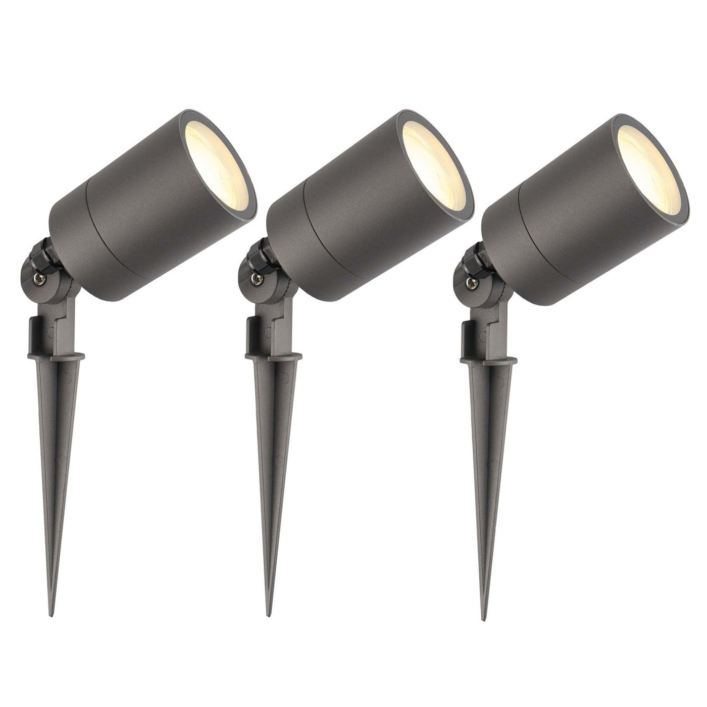 3x LED Gartenstrahler - IP65 - 3W - 2700K - 2M Kabel - Anthrazit