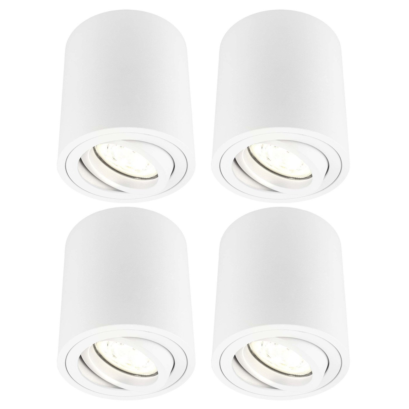 4x Spot LED Dimmable - Ø80mm - Rond - Blanc - 3W - 2700K - Inclinable - IP20