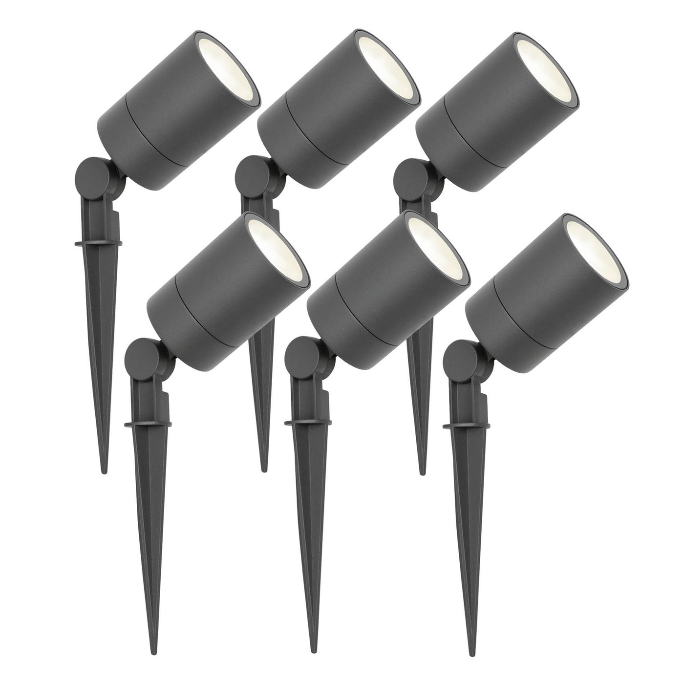 6x Zewnętrzny Reflektor Ogrodowy LED - Antracyt - IP65 - 3W - 4000K - Kabel zasilający 1 metr