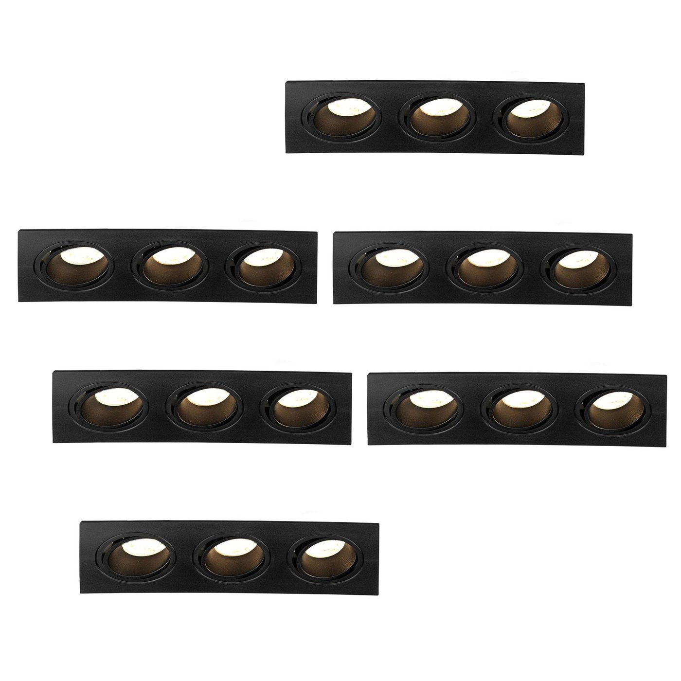 Dimmbarer LED Einbaustrahler Dreifach - Rechteck - 3W - 2700K - Schwarz