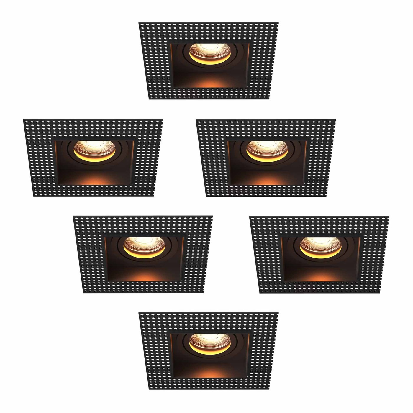 Trimless infällda LED-spotlights dimbara – svart – 3W – 2700K – 345 lumen – 130x130 mm – 6-pack