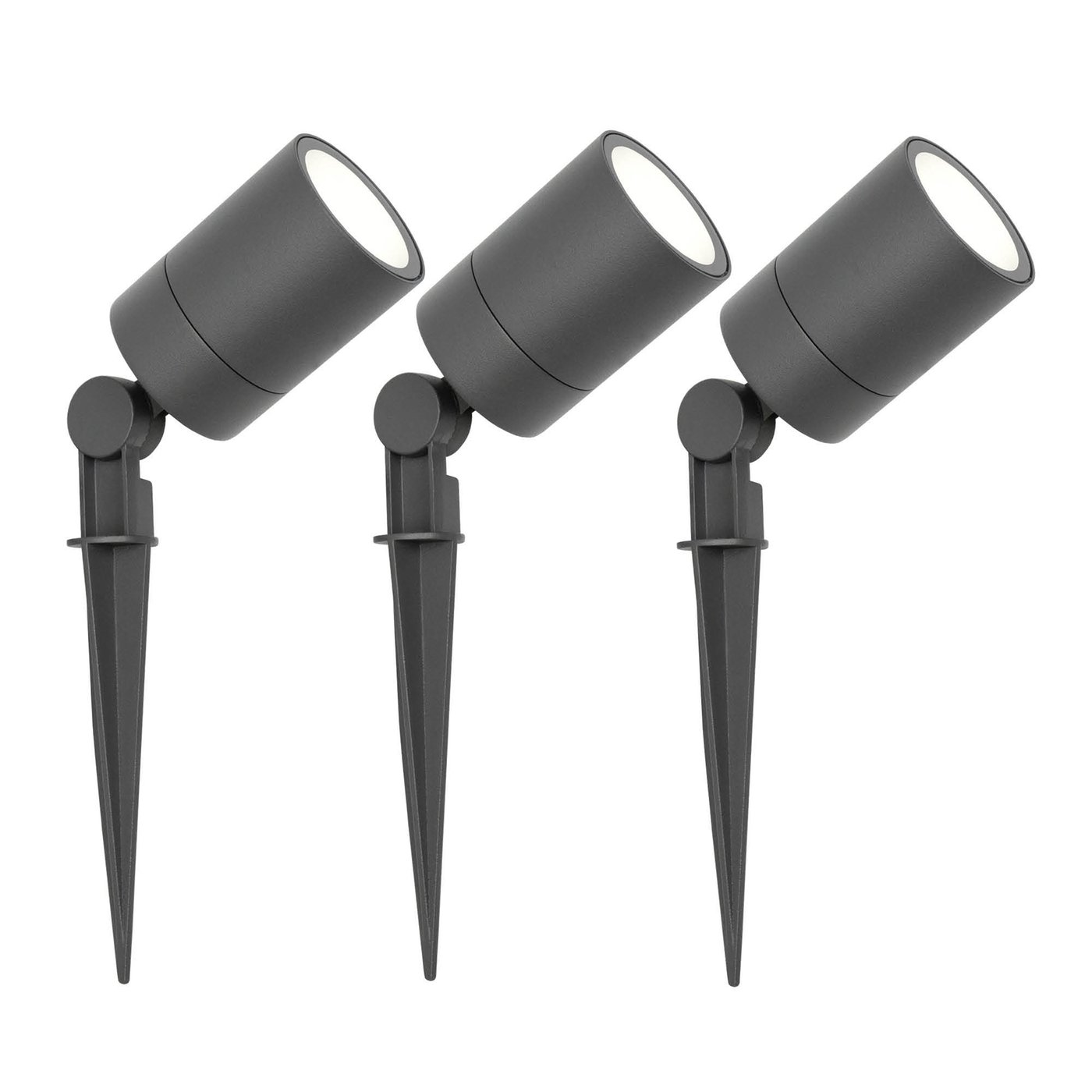 3x Zewnętrzny Reflektor Ogrodowy LED - Antracyt - IP65 - 5W - 6500K - Kabel zasilający 1 metr