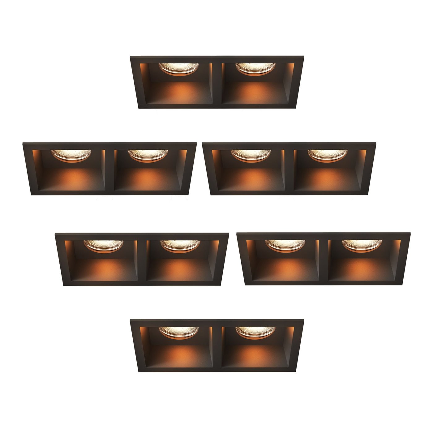Dimbar LED-inbyggnadsspot – Svart – Dubbel – Rektangulär – 3W – 2700K – 345 lumen – 162x85 mm – 6-pack