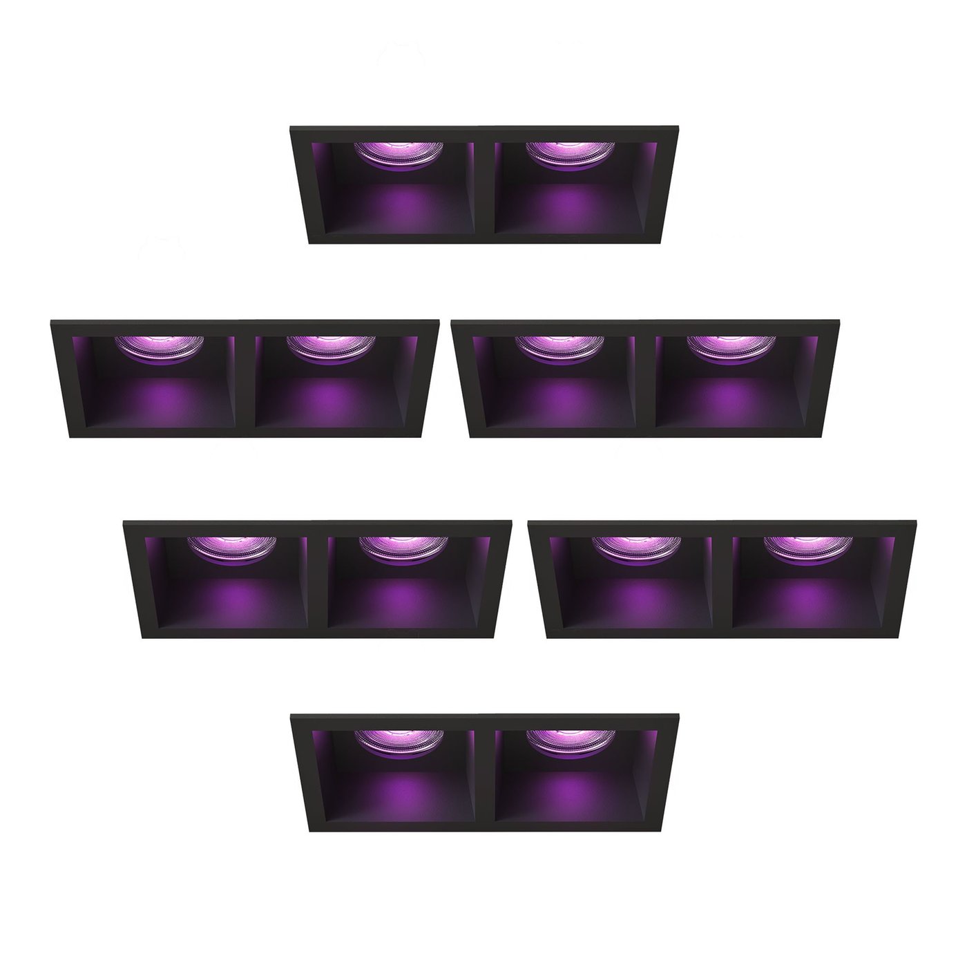 LED Einbaustrahler Dimmbar - Schwarz - Doppelt - Rechteck - 4.9W - RGB+CCT - 345 Lumen - 162x85mm - 6 pack