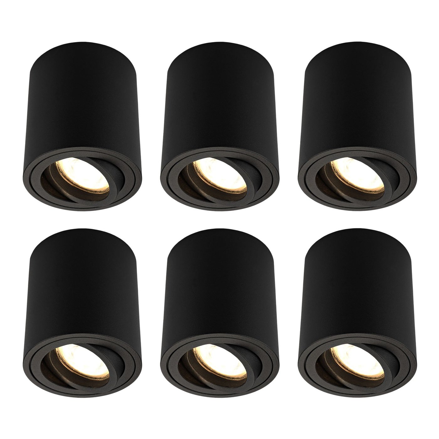6x Spot en saillie LED - ø95mm - 3W 2700K - Dimmable - Rond - Noir - Inclinable