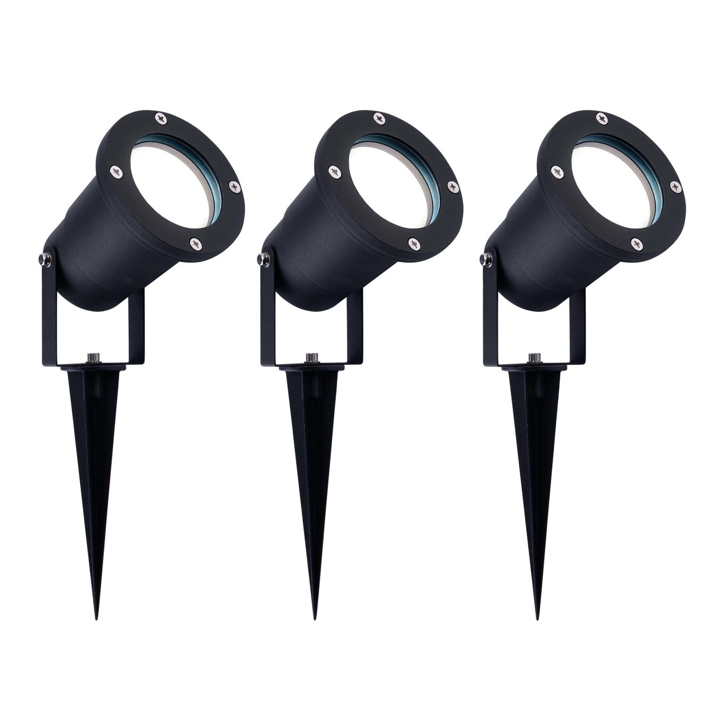 3x Zewnętrzny Reflektor Ogrodowy LED - Czarny - IP65 - 5W - 6500K - Kabel zasilający 1 metr