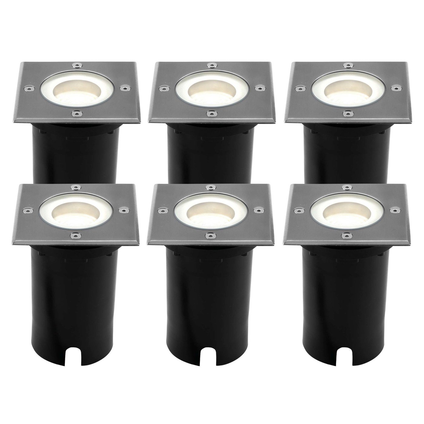 Set de 6 Focos LED Empotrable en suelo - IP67 - 3W - 4000K - Cuadrado - Cable de 1 metro - Acero Inox