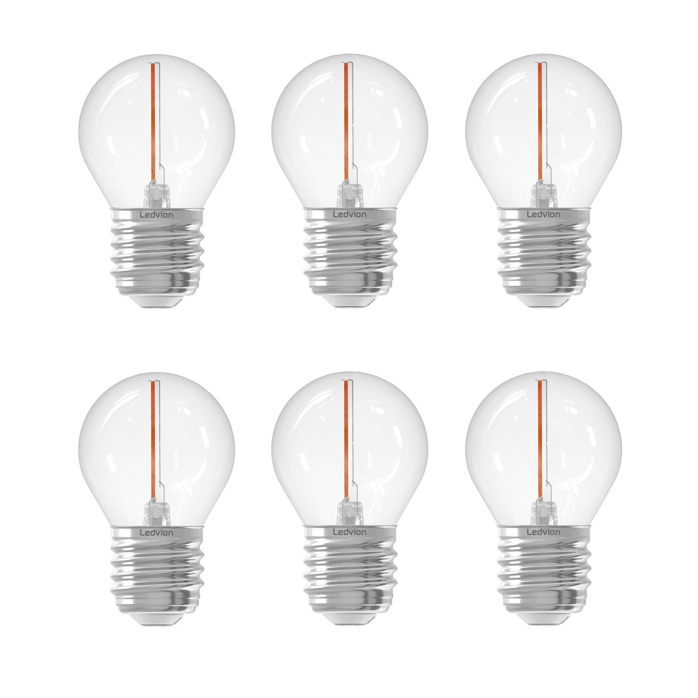 6x E27 LED Lamp Filament - 1W - 2100K - 50 Lumen - Clear