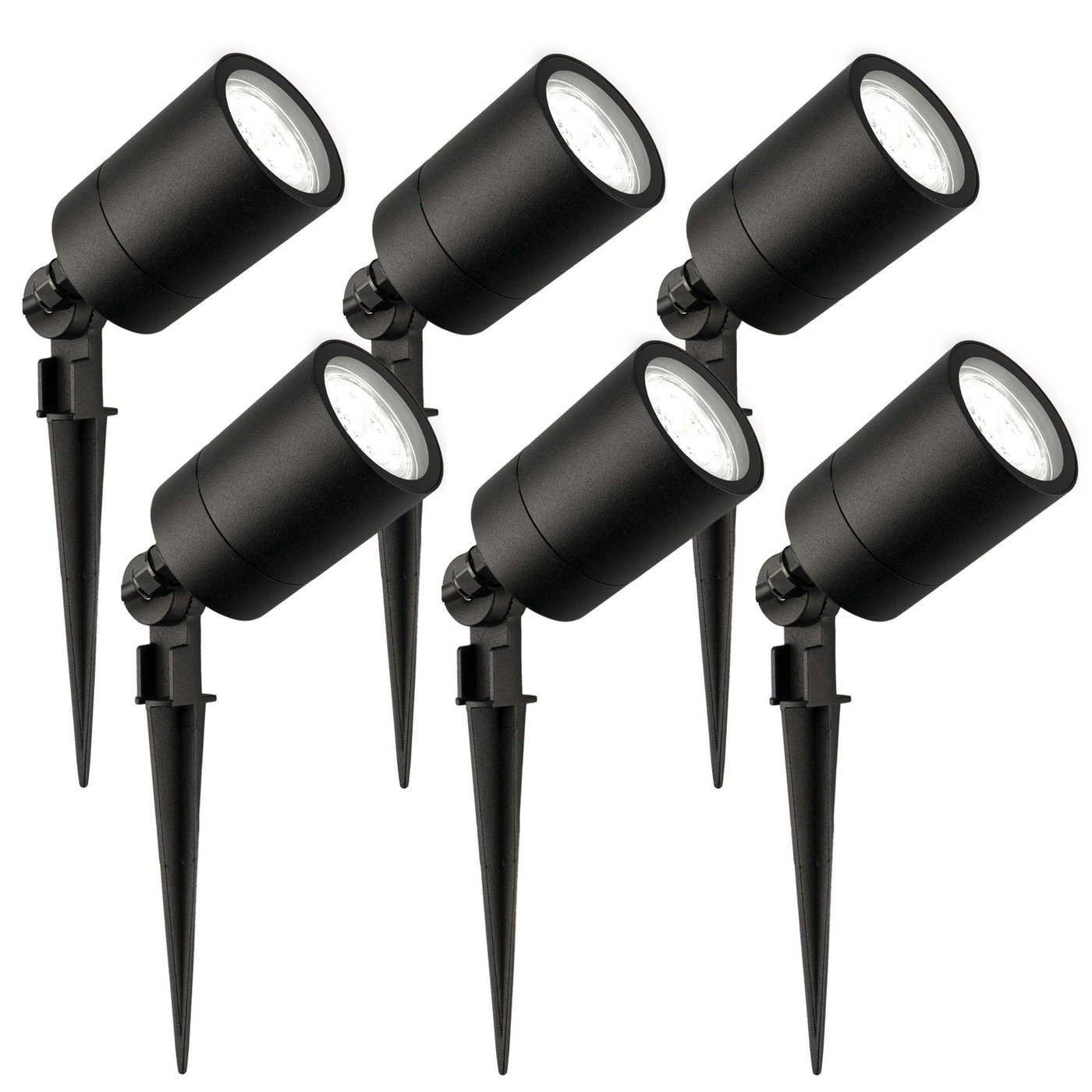 6x Zewnętrzny Reflektor Ogrodowy LED - Czarny - 6500K - 5W - IP65 - 5W - Kabel zasilający 1 metr