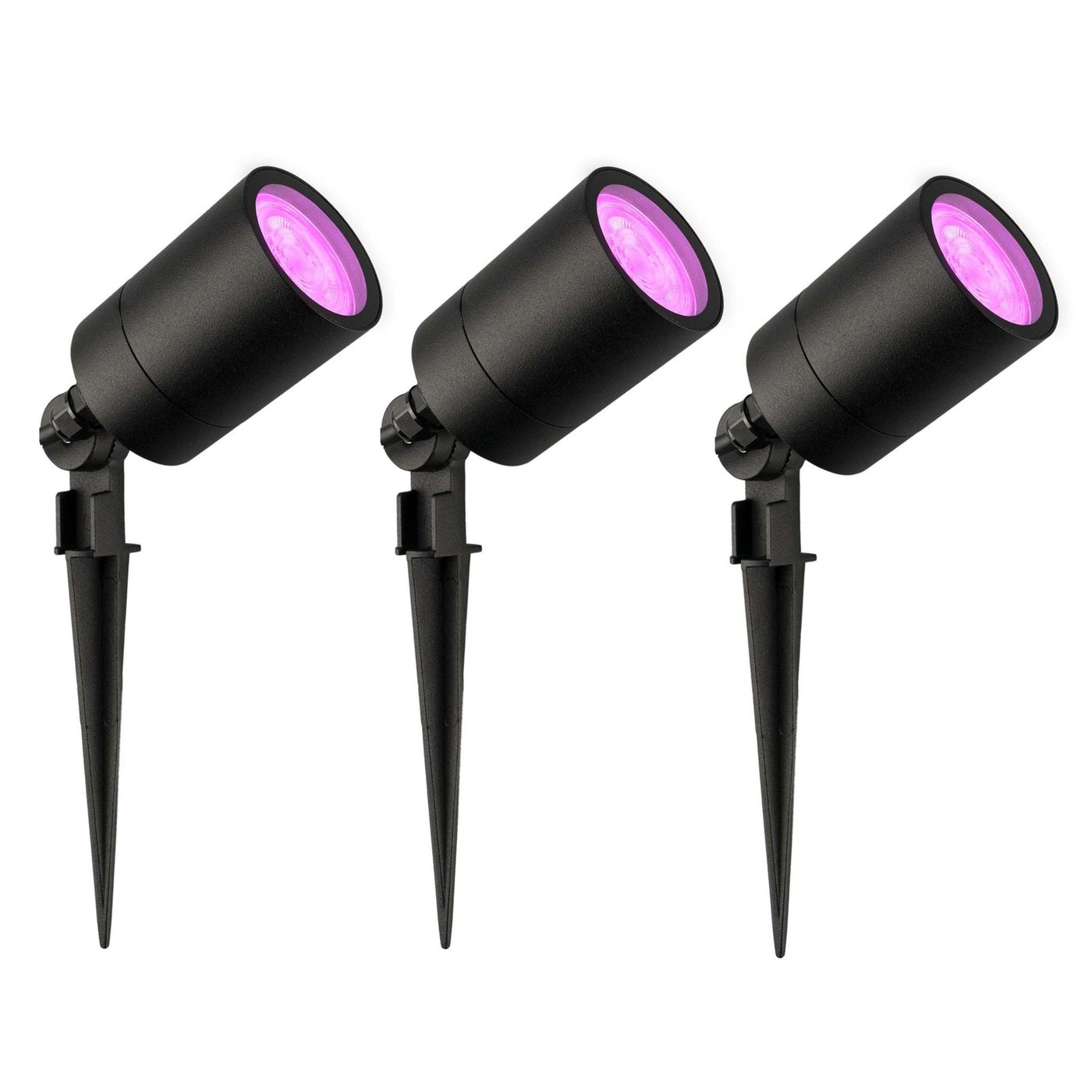 3x Spot à piquer LED – Aluminium - IP65 - 4.9W - RGB+CCT - Câble 1M - Noir
