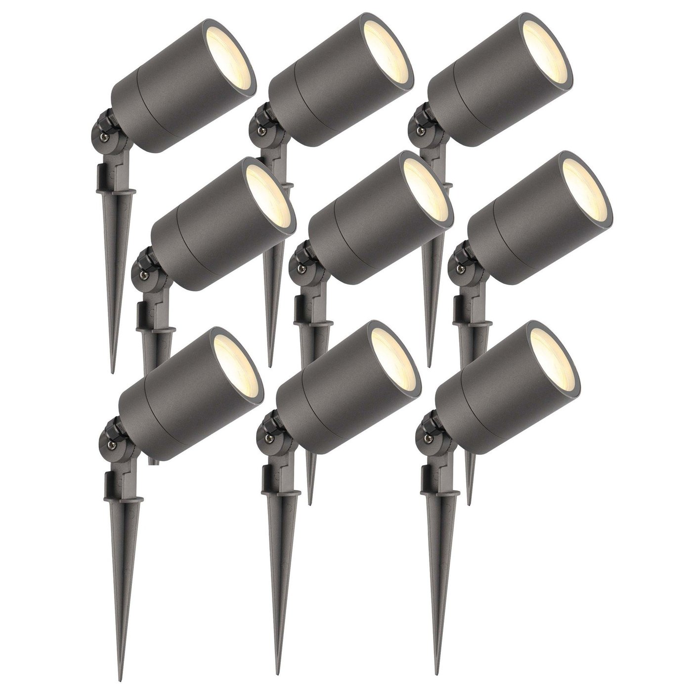 9x LED Gartenstrahler - IP65 - 3W - 2700K - 2M Kabel - Anthrazit
