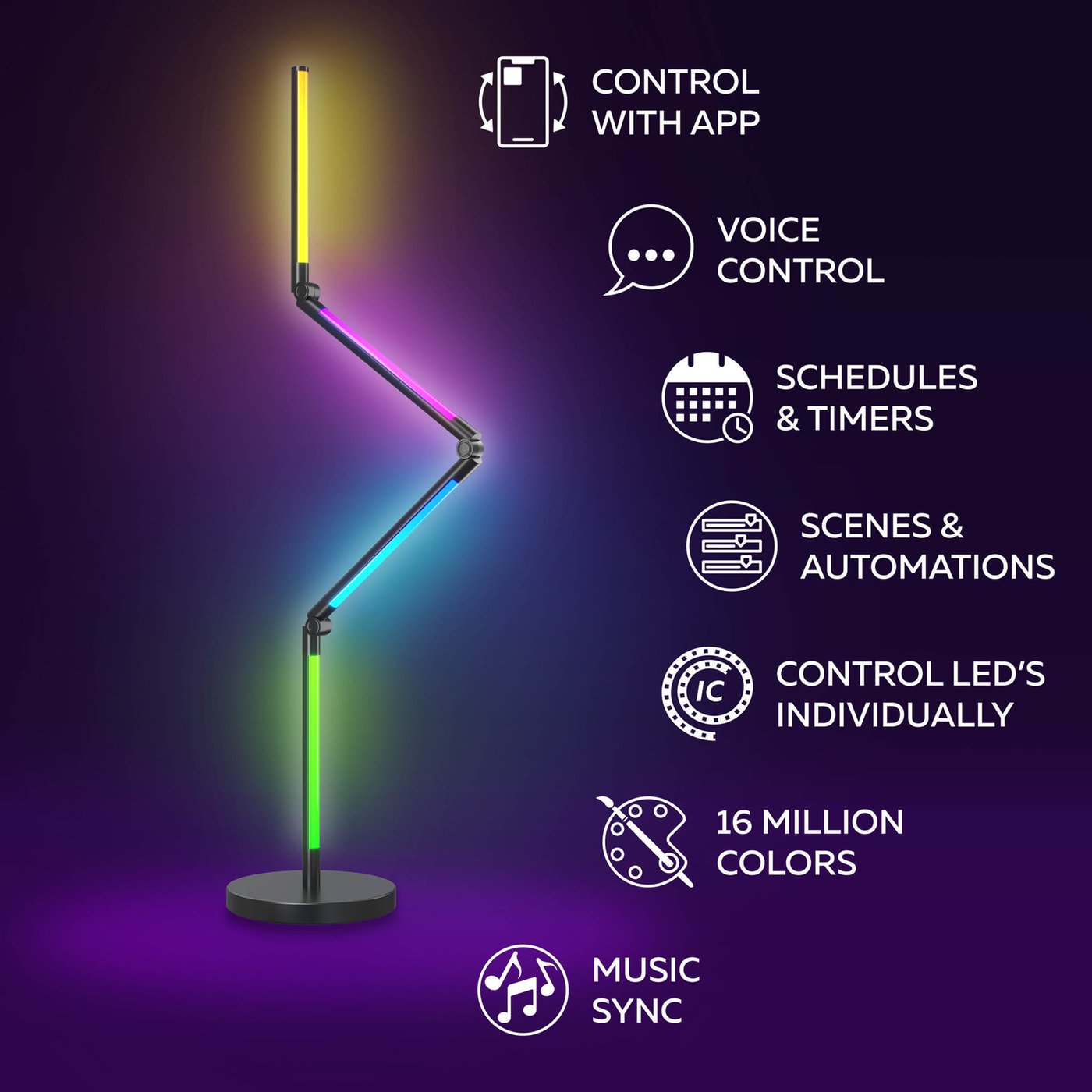 Calex Smart Gaming LED Stehlampe - RGBIC - 12W - 140CM
