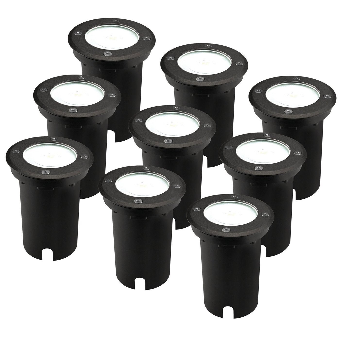 9x Zewnętrzny Lampy Najazdowe LED - Kwadratowy - Czarny - IP67 - 5W - 6500K - Kabel zasilający 1 metr