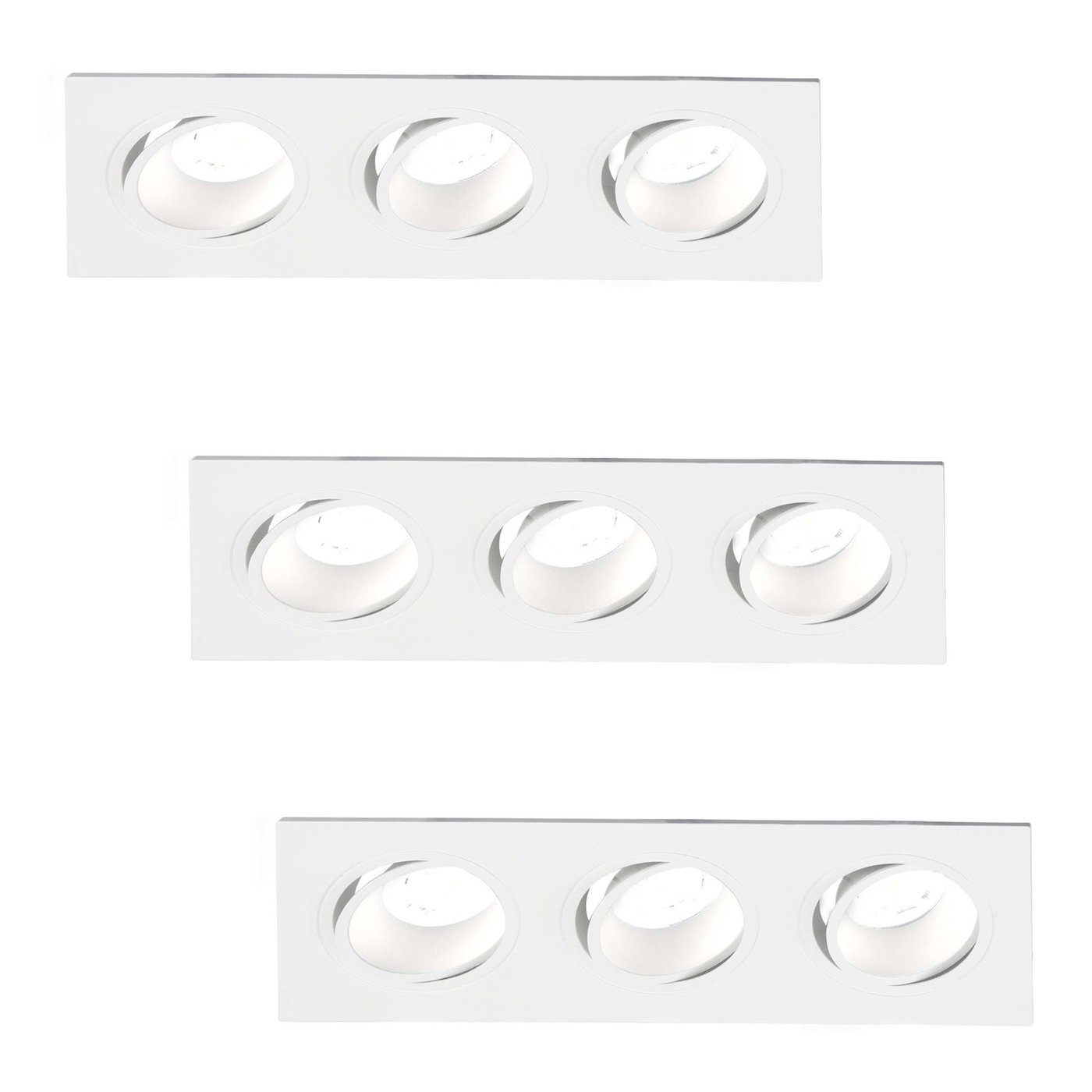 Dimmbarer LED Einbaustrahler Dreifach - Rechteck - 3W - 6500K - Weiß