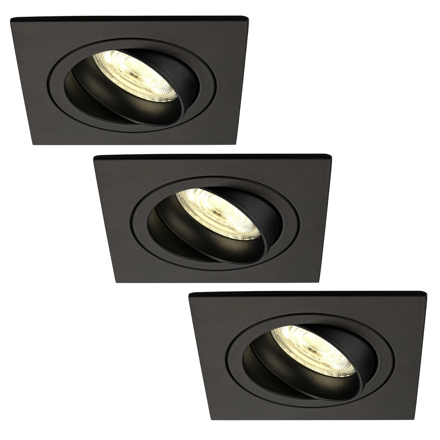 Dimbare LED inbouwspot Zwart - Sevilla - 3W - 2700K - 92mm - Vierkant - 3 pack