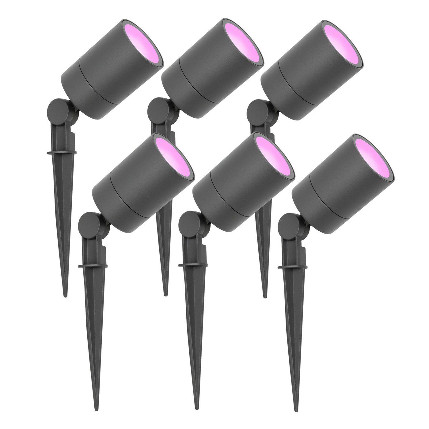 6-pack Smart LED-markspot – IP65 – 4.9 W – RGB+CCT – 1 meter kabel – antracit