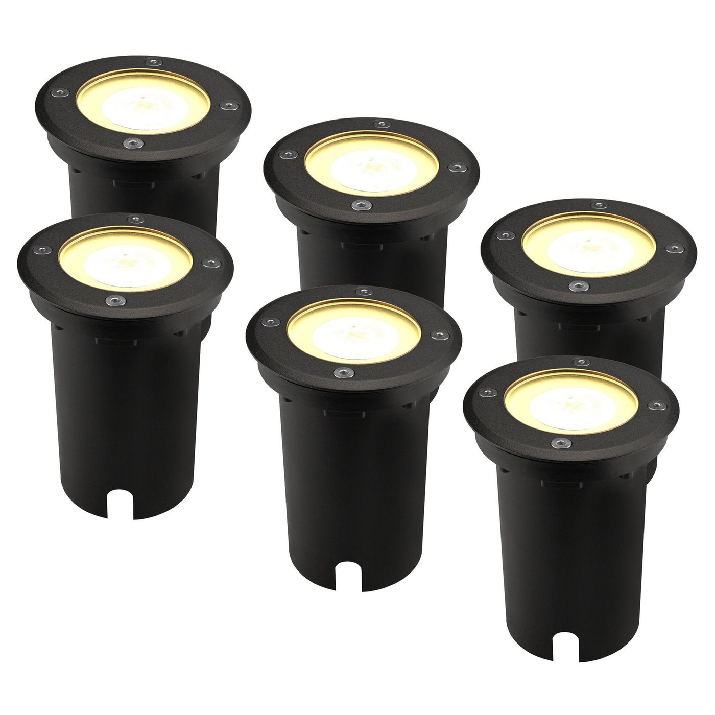 6x LED Bodeneinbaustrahler Rund - IP67 - 3W - 2700K - 1m Kabel - Schwarz