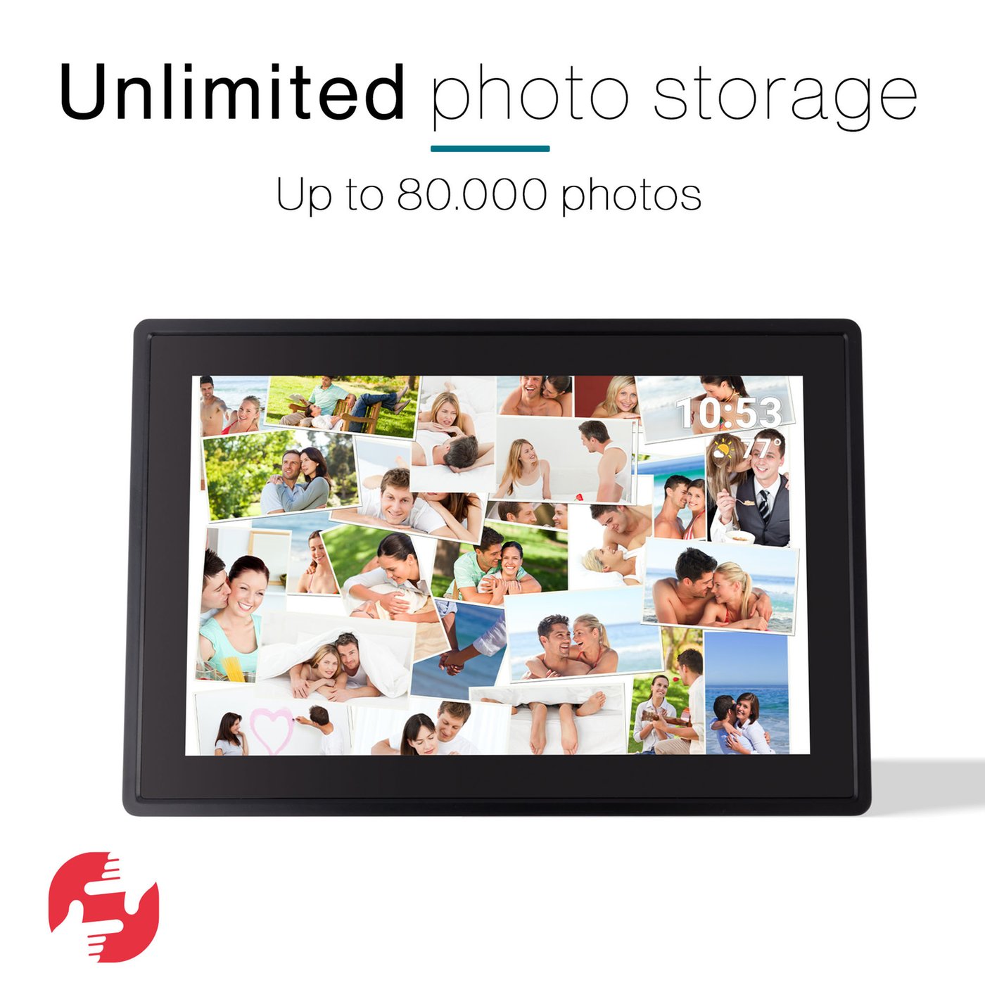 Cornice Digitale FRAMEO 15,6 Pollici WiFi | Touchscreen IPS HD 1920x1080 | 32GB Di Memoria | Condivisione Istantanea Con App | Regalo Per Famiglia