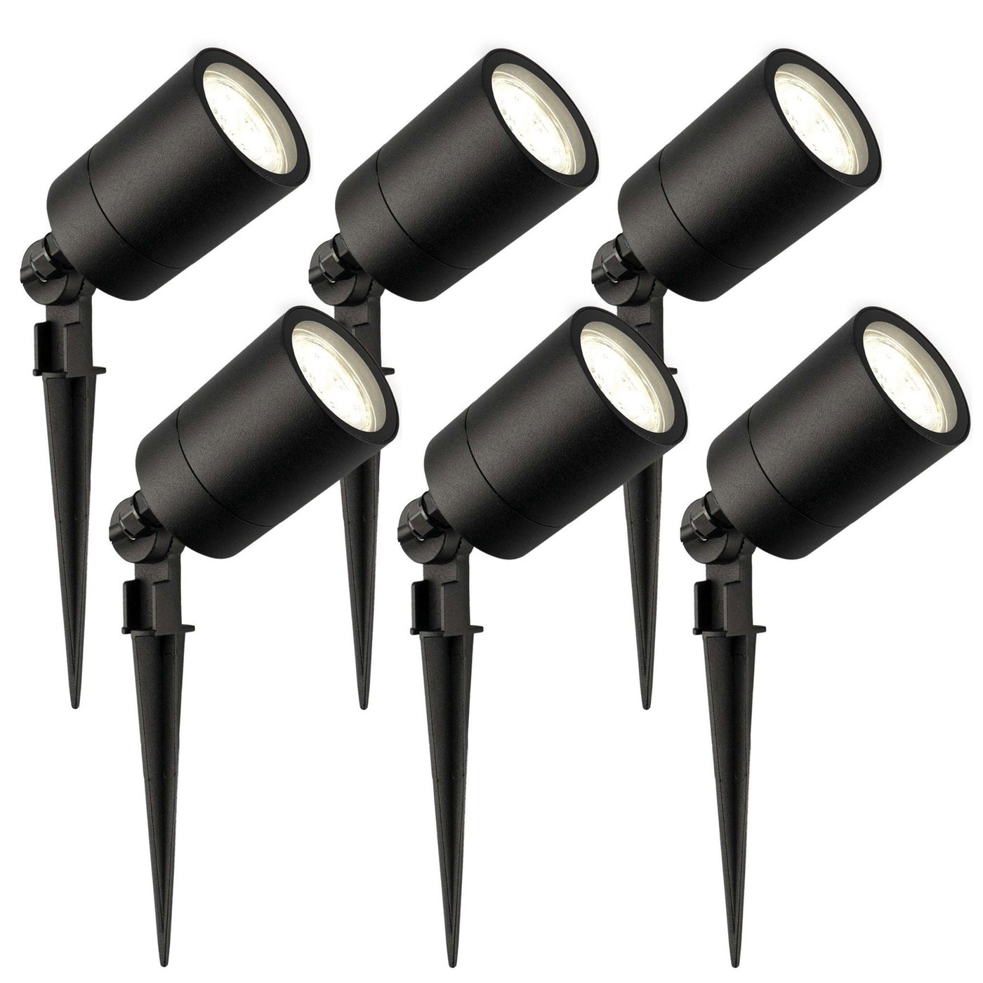6x Zewnętrzny Reflektor Ogrodowy LED -  Czarny - 4000K - 3W - IP65 - Kabel zasilający 1 metr