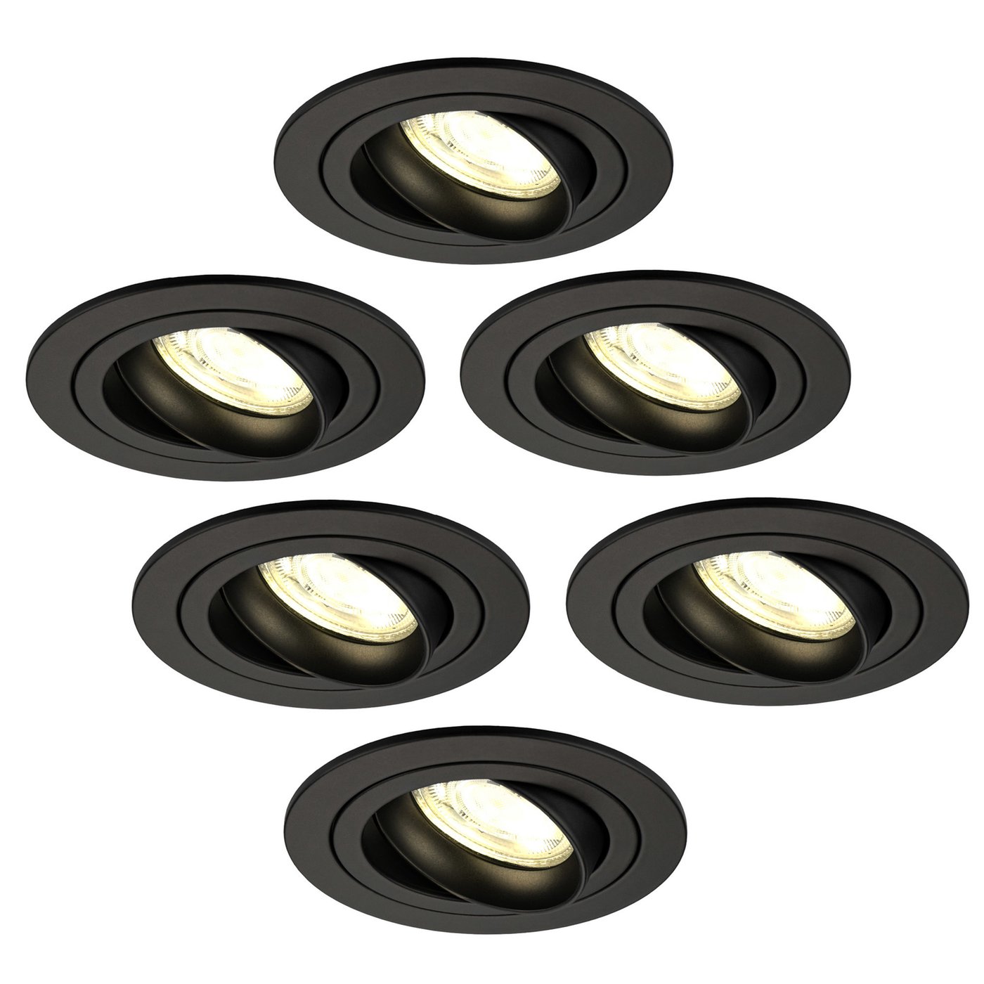 6x Lampy Wpuszczane w Sufit - Czarne - Tokio - ściemniane - 3W - 2700K - ø92mm