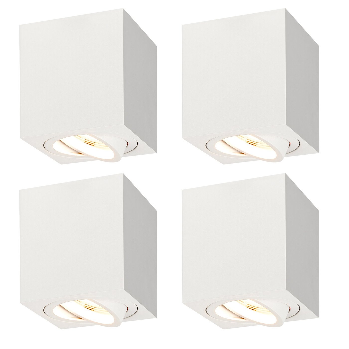 4x Dimmbare LED Aufbaustrahler - Quadratisch - Weiß - 3W - 2700K - Kippbar - IP20