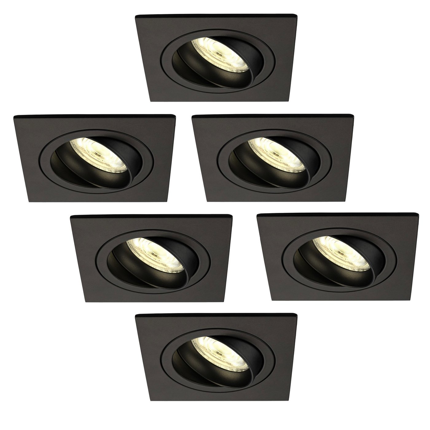 Dimmbare LED Einbaustrahler Schwarz - Sevilla - 3W - 2700K - 92mm - Quadrat - 6 Pack
